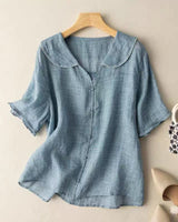 Dagmar | Damen Vintage Bluse Locker Knopfverzierung – Locker Vintage Bluse 2026 in Blau