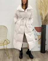 Dopi | Lange Damenjacke mit Gürtel in Beige