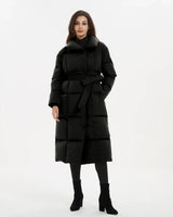 Dopi | Lange Damenjacke mit Gürtel in Schwarz