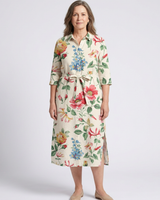 Maribel | Knopf-Front Halbarm Blumen-Midi-Kleid in Blumen