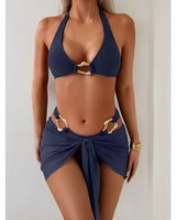 Damen Halter Bikini Set mit Sarong in Blau