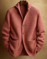 Silvoro – Gerippter Wollcardigan für Herren in Rosa