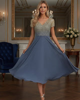 Maxi-Abendkleid - Lilith in Gold-Blau