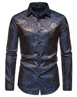 Oliver | Langarm Hochglanz Langarmhemd in Marineblau