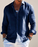 William | Langarm Knopfleiste Langarmhemd in Marineblau