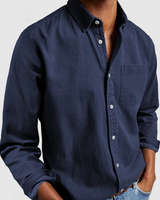 Edmund | Regular-Fit Langarm Langarmhemd in Marineblau