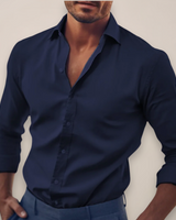 Percival | Langarm Knopfleiste Langarmhemd in Marineblau