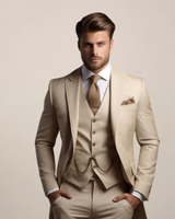 Spencer | Einreihig Strukturiert Dreiteiliges Anzugset in Beige