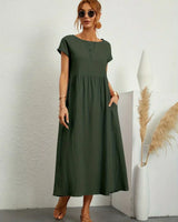 HEIKE™ – FLIESSENDES MIDIKLEID VON ZEITLOSER ELEGANZ in Armeegrün