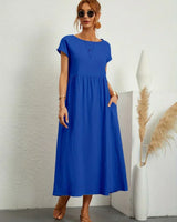 HEIKE™ – FLIESSENDES MIDIKLEID VON ZEITLOSER ELEGANZ in Azurblau