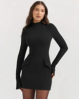 Damen Langarm Mini Etui Kleid in Schwarz