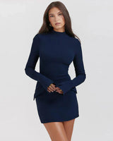 Damen Langarm Mini Etui Kleid in Navyblau