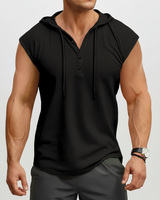 Mouwloos Henley Tanktop - AeroVibe in Schwarz