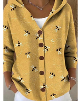 Natalia | Damen Strickjacke mit Kapuze und Muster in Gelb