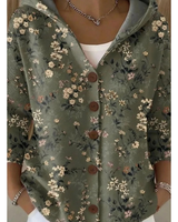 Natalia | Damen Strickjacke mit Kapuze und Muster in Dunkelgrün