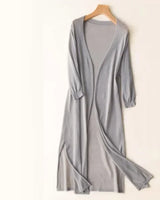 Leonie | Damen Leichte Lange Strickjacke im Drapé-Stil in Grau