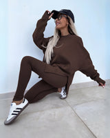 YACHI™ - Entspanntes Sweatshirt mit langen Ärmeln und Hosenensemble in Braun