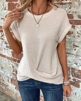 Daisy | Waffelmuster Rundhals Top in Rosafarben Grau