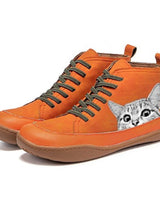 Damen nan knöchelhohe Sneaker mit niedlichem Katzenmotiv Stickerei und ergonomischem Komfortfußbett Drune in Orange