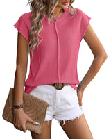 Jade | Damen Strick-Top Kurzarm Rundhals Sommer Casual in Rosa
