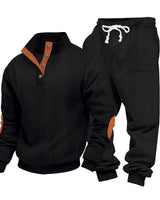 Herren nan Strick-Relax-Set mit Zopfmuster-Halbkragenpullover und Kordel-Jogger Drune in Schwarz