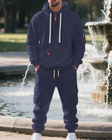 Herren nan utilitaristisches Kapuzenpullover und Cargo-Jogginghose Set Drune in Navyblau
