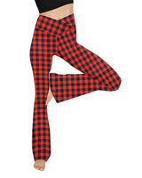 Damen nan taillenhohe Yogahose mit überkreuztem Bund und ausgestelltem Saum mit Schlitz Drune in Rot klein kariert
