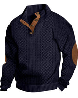 Herren nan grobstrukturierter Halfzip-Strickpullover mit kontrastreicher Knopfleiste und Ellbogenpatches Drune in Navyblau