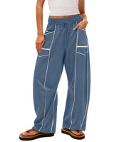 Damen nan weite Lounge-Hose mit Kordelzug, Kontrastpaspelierung und Cargo-Taschen Drune in Pfauenblau