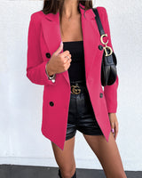 Damen nan taillierter Longblazer mit doppelreihiger Knopfleiste, Reverskragen und Eingrifftaschen Drune in Magenta