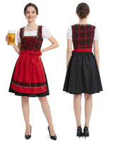 Damen nan traditionelles Trachten-Dirndl mit Schnürleiste, A-Linie Rock und Schleifen-Schürze Drune in 8781 Rot