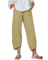 Damen nan lockere Leinenhose mit hohem Bund, Tulpen-Saum und seitlichen Eingrifftaschen Drune in Khaki