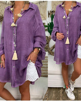 Damen nan leichte Leinen-Tunika mit Knotenfront und Lochspitzen-Shorts Drune in Lila