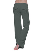 Damen nan lässige Low-Rise Cargo-Loungehose mit weitem Bein, breitem Komfortbund und dekorativen Klappentaschen Drune in Dunkelgrau