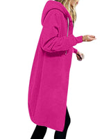 Damen nan langer Oversize Kapuzenmantel mit gerundetem Saum und Reißverschlusstaschen Drune in Hellrosa