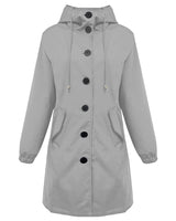 Damen nan leichter Regenparka mit Kapuze, überlanger Knopfleiste, Tunnelzug und aufgesetzten Taschen Drune in Hellgrau