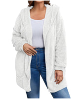 Damen nan kuschelige Teddy-Fleece Kapuzenjacke mit großen Eingrifftaschen und entspannter Silhouette Drune in Weiß