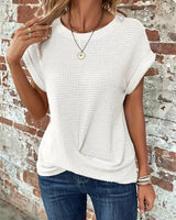 Daisy | Waffelmuster Rundhals Top in Weiß