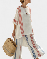 Ludovica – schickes, mehrfarbiges gestreiftes Top und mediterrane Hosen in Mehrfarbig