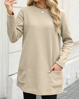 Damen nan legeres Fleece-Tunika-Kleid mit Rundhalsausschnitt und aufgesetzten Taschen Drune in Apricot