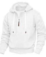 Herren nan Kapuzenpullover mit halbem Reißverschluss, weichem Innenfutter und Leder-Details Drune in Weiß