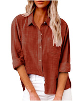 Damen nan oversized Leinen-Baumwollmix Hemdbluse mit Brusttasche und krempelbaren Ärmeln Drune in Orange