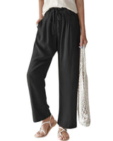 Damen nan lässige Leinenhose mit weitem Bein, elastischem Bund und Seitentaschen Drune in Schwarz