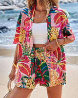 Hana | Damen Kimono-Set Shorts Blumenmuster Sommer in Mehrfarbig