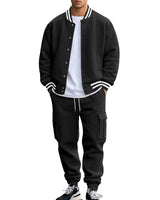Herren nan College-Bomberjacke mit kontrastbündchen und Cargo-Jogginghose Set Drune in Schwarz