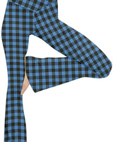 Damen nan taillenhohe Yogahose mit überkreuztem Bund und ausgestelltem Saum mit Schlitz Drune in Blau, kleines Karo