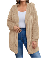 Damen nan kuschelige Teddy-Fleece Kapuzenjacke mit großen Eingrifftaschen und entspannter Silhouette Drune in Apricot