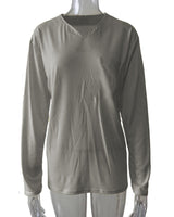 Damen nan legeres Langarmshirt mit V-Notch-Ausschnitt, Brusttasche und lockerer Oversize-Passform Drune in Ohne Taschen – Hellgrau Langarm