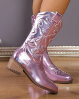 Damen nan Cowboystiefel mit mittelhohem Blockabsatz und seitlichem Reißverschluss Drune in Rosa
