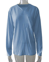 Damen nan legeres Langarmshirt mit V-Notch-Ausschnitt, Brusttasche und lockerer Oversize-Passform Drune in Blau - ohne Tasche, Langarm